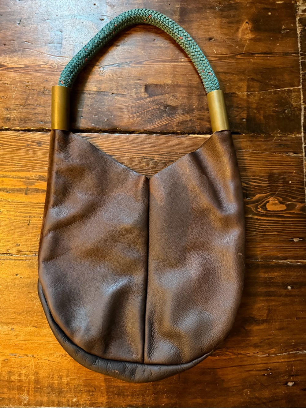 WILDWOOD OYSTER CO Brown Leather and Suede Shoulder Bag Seaside Teal Dock Rope - Picture 9 of 11